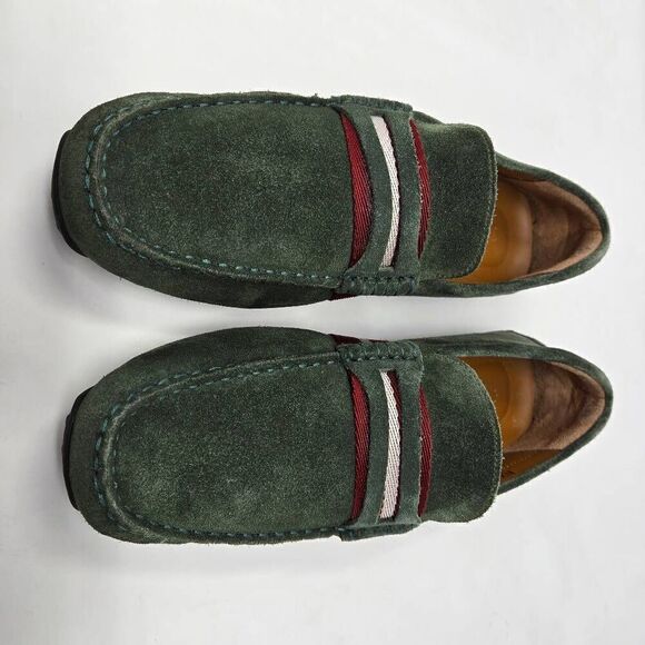 BALLY PIETRO ITALY OLIVE STRIPE STRAP SUEDE DRIVER LOAFER MENS SIZE 7 US - Picture 2 of 10